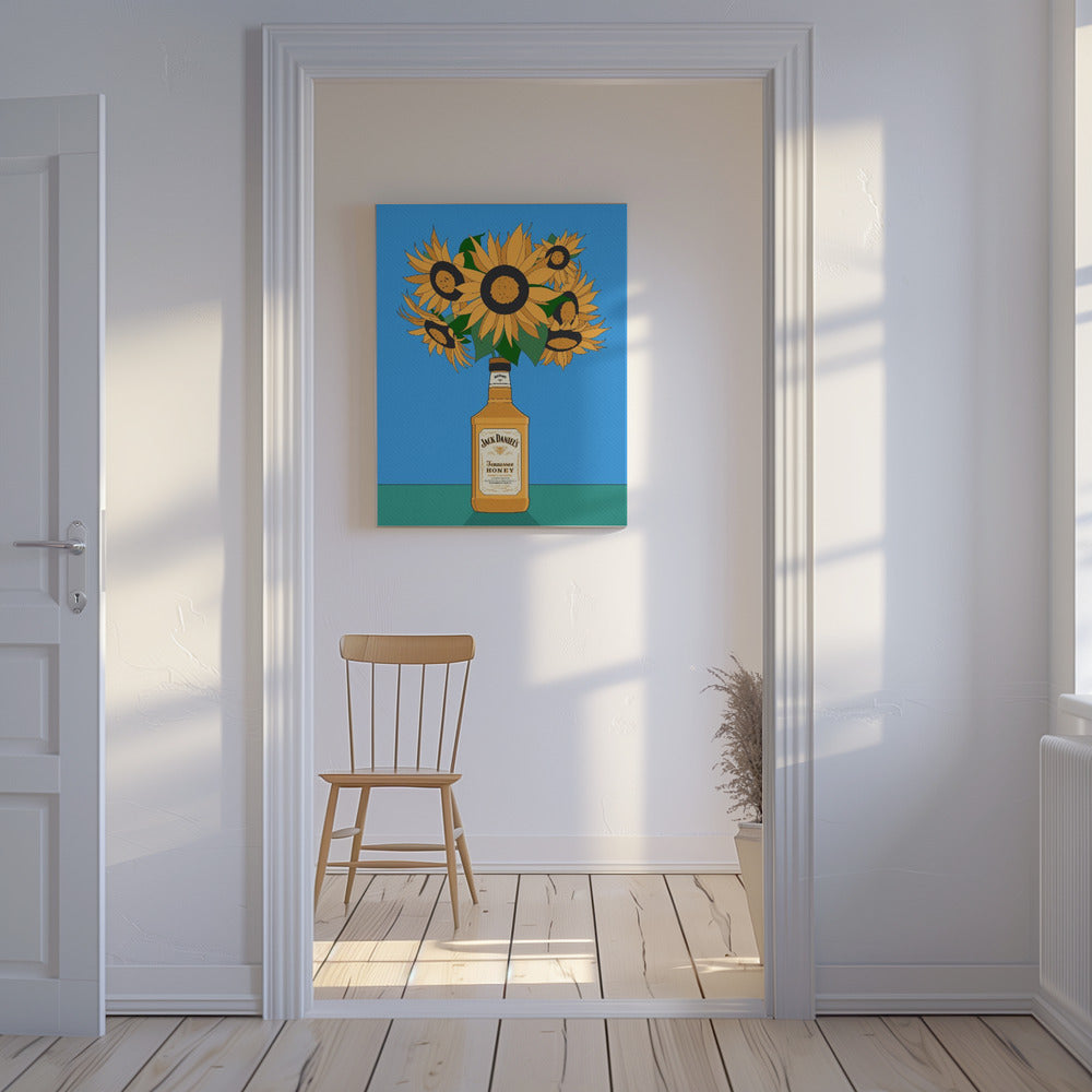 Zonnebloemen in honingwhisky retro-illustratie | Canvas
