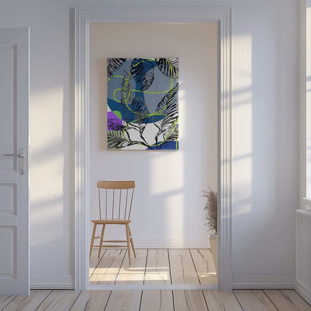 Zwarte bladeren met kleur abstract nr. 3 | Canvas