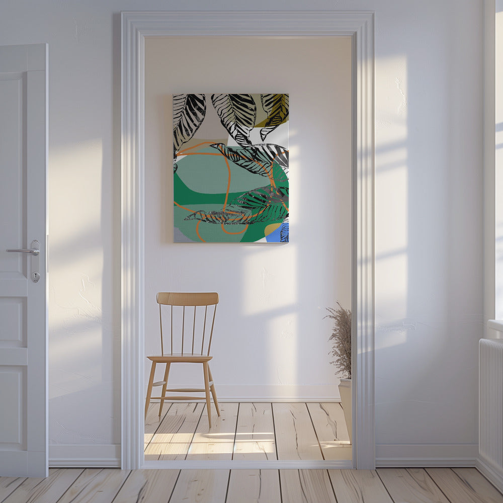 Abstracte zwarte bladeren met kleur nr. 2 | Canvas