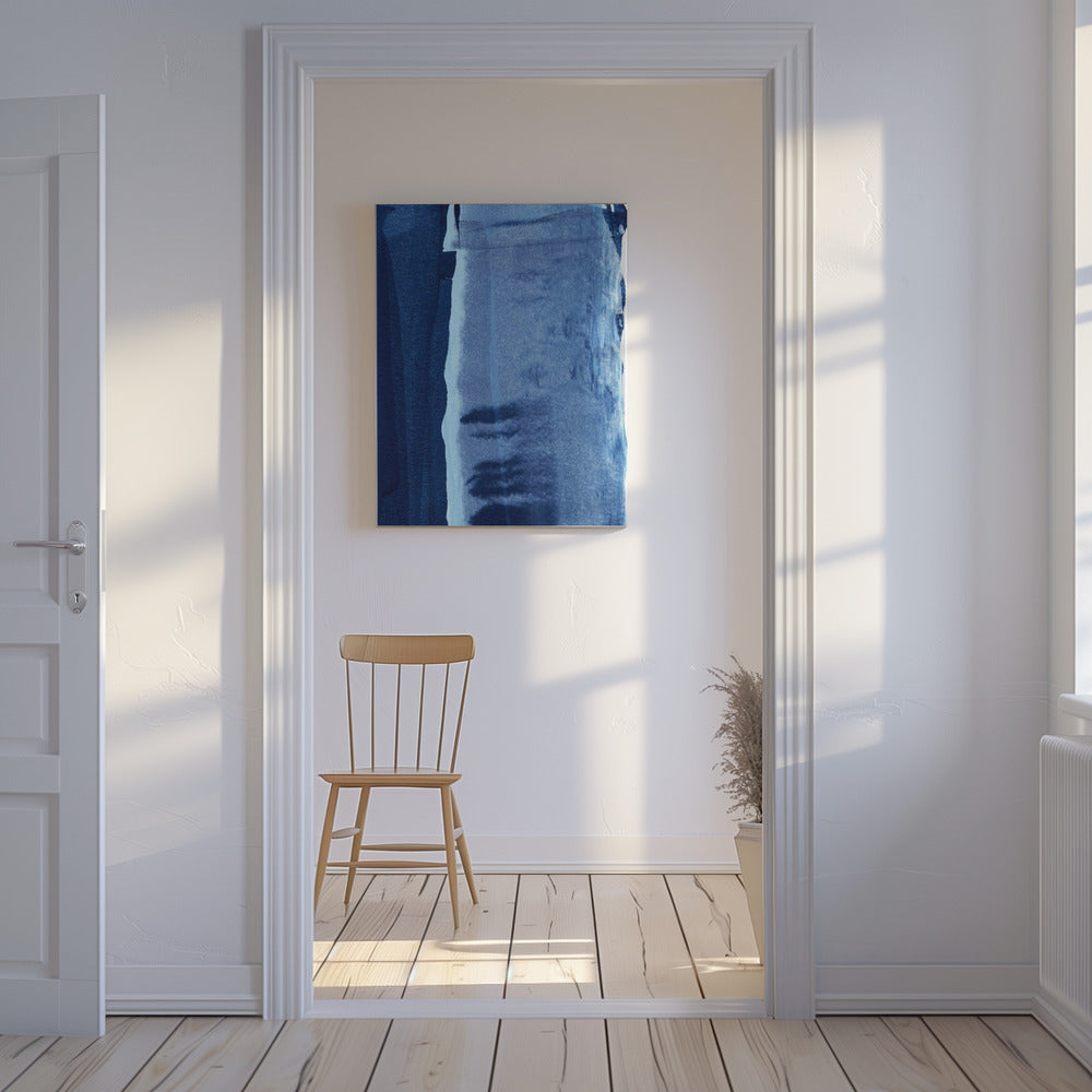 Blauwe textuur met vloeiende verticale lijnen | Canvas