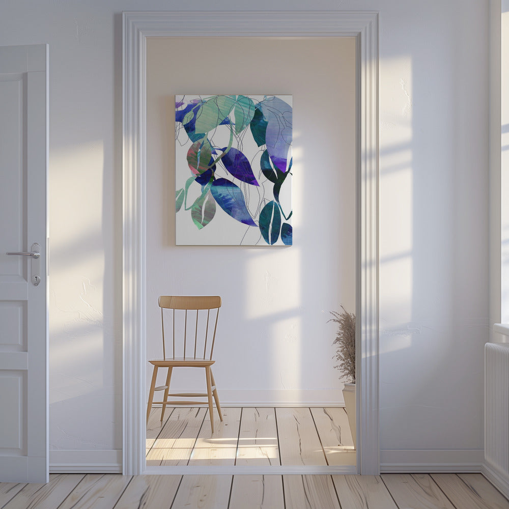 Botanische bladprintkunst in marineblauw 3 | Canvas