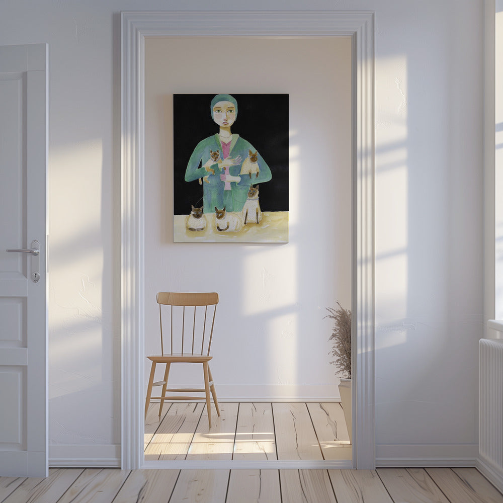 Dame met vijf Siamese katten | Canvas