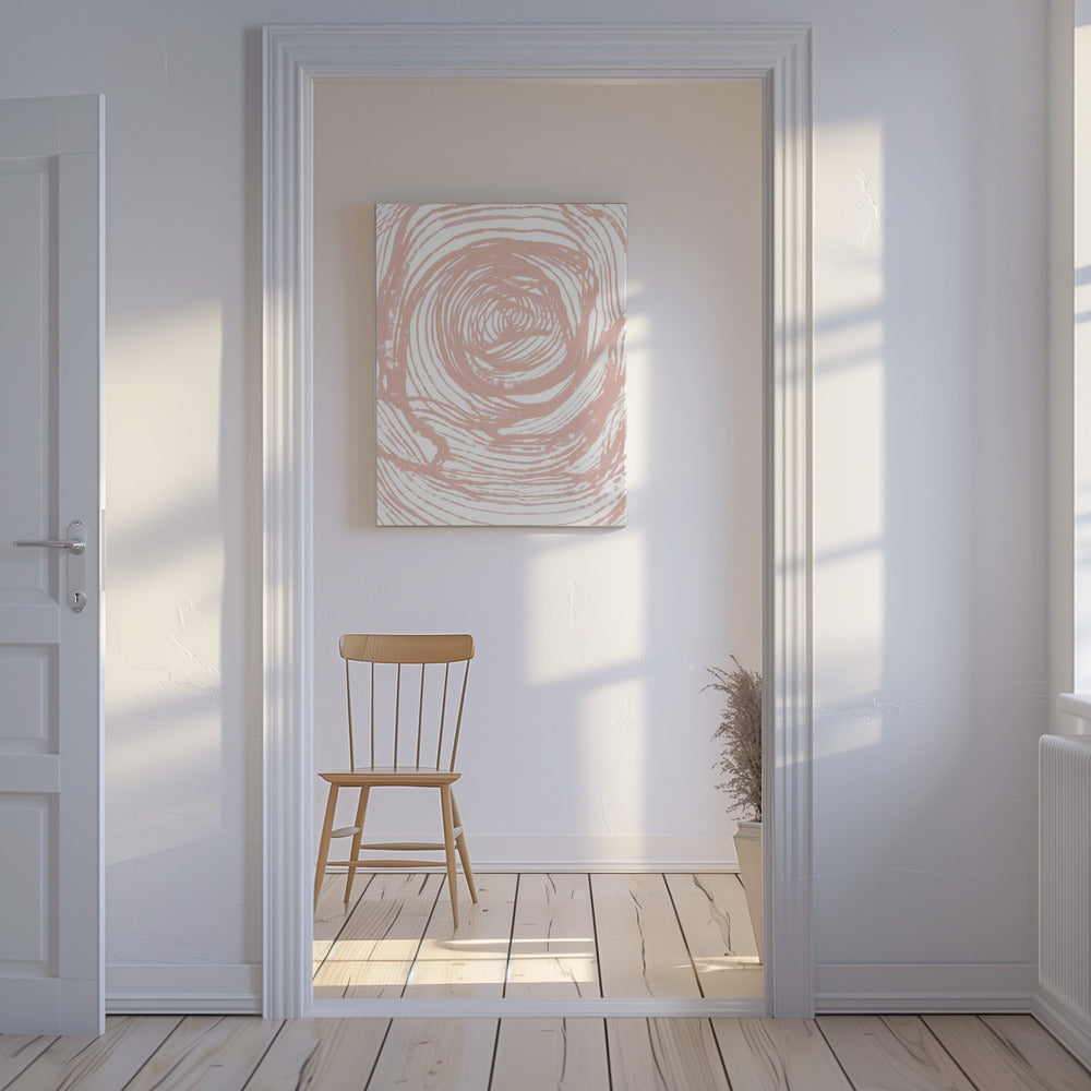 Wervelende lijnen in zachte perziktinten | Canvas