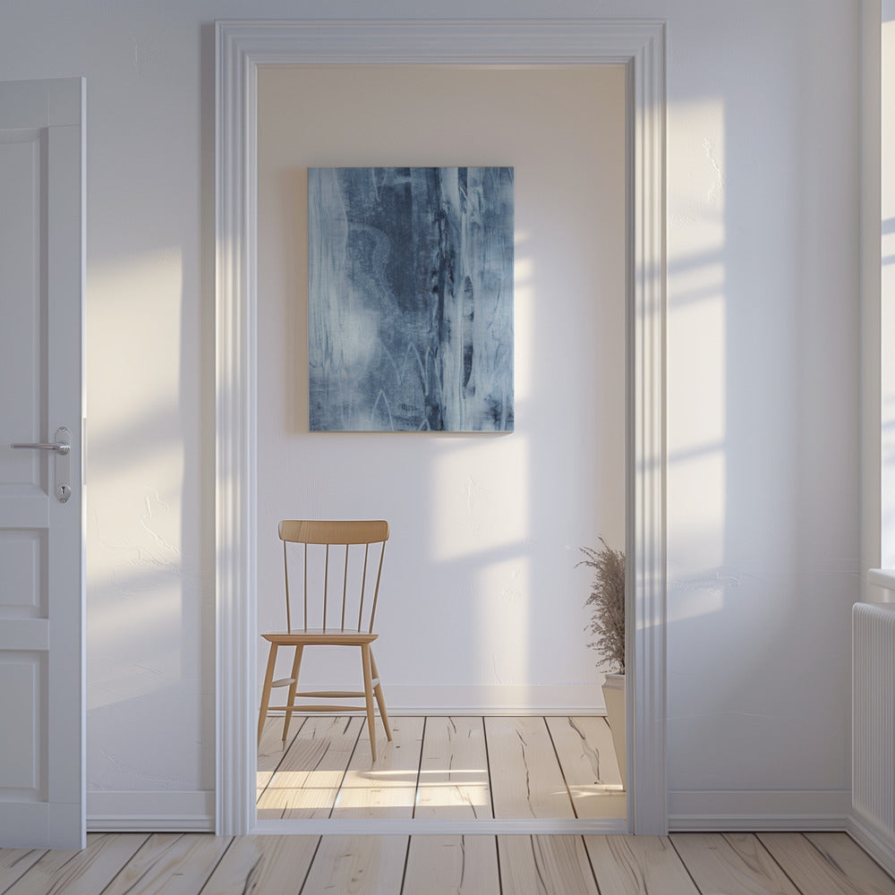 Blauwe textuur met vloeiende verticale lijnen | Canvas
