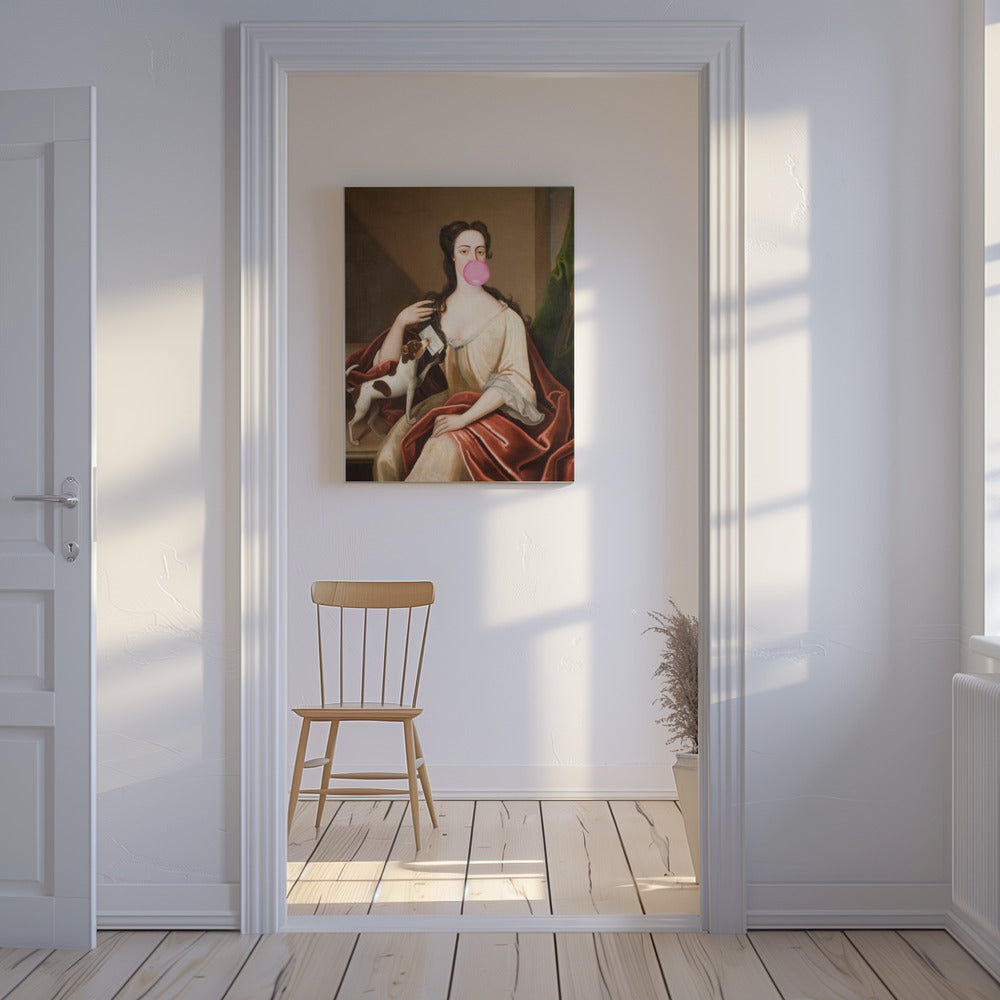 Renaissance Bubble Gum Portret en Hond / Veranderde Kunst | Canvas