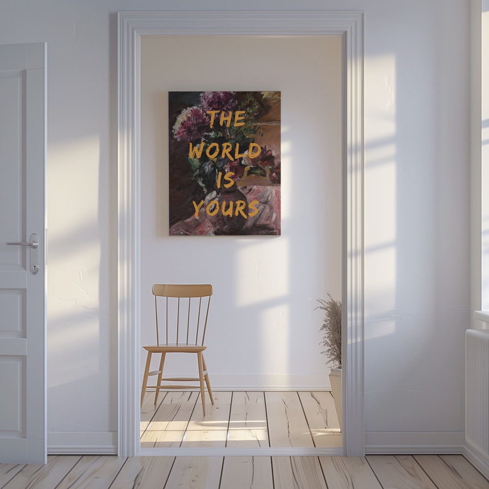 De wereld is van jou, bloemen en tekst | Canvas