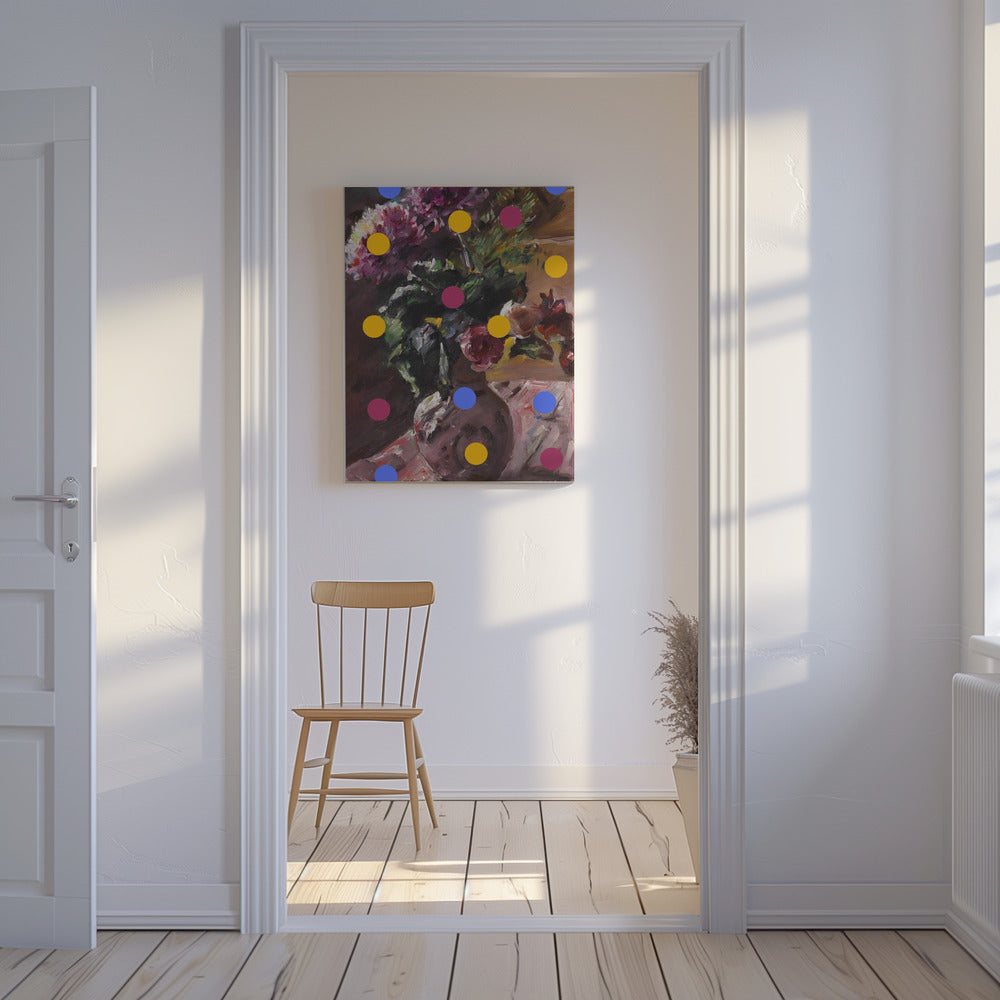 Klassieke vaas met bloemen en stippen | Canvas