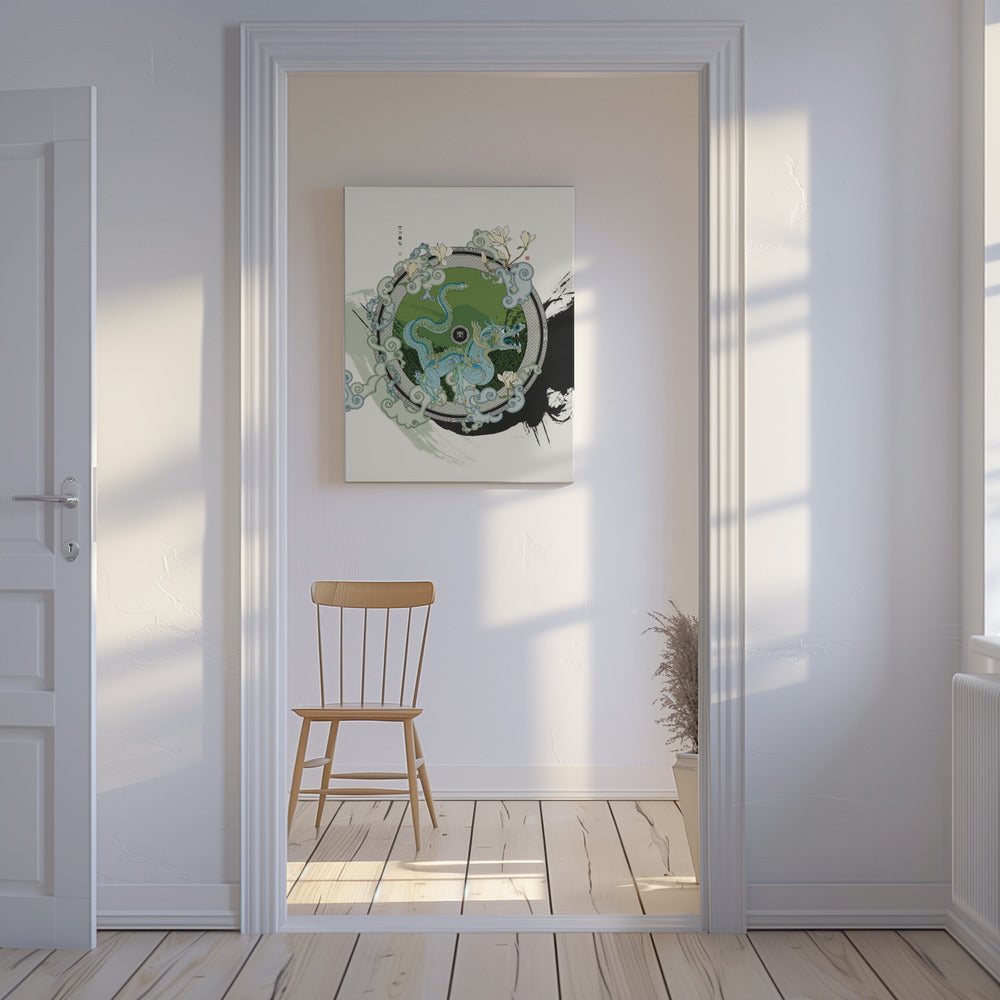 Azuurblauwe Draak van het Oosten | Canvas