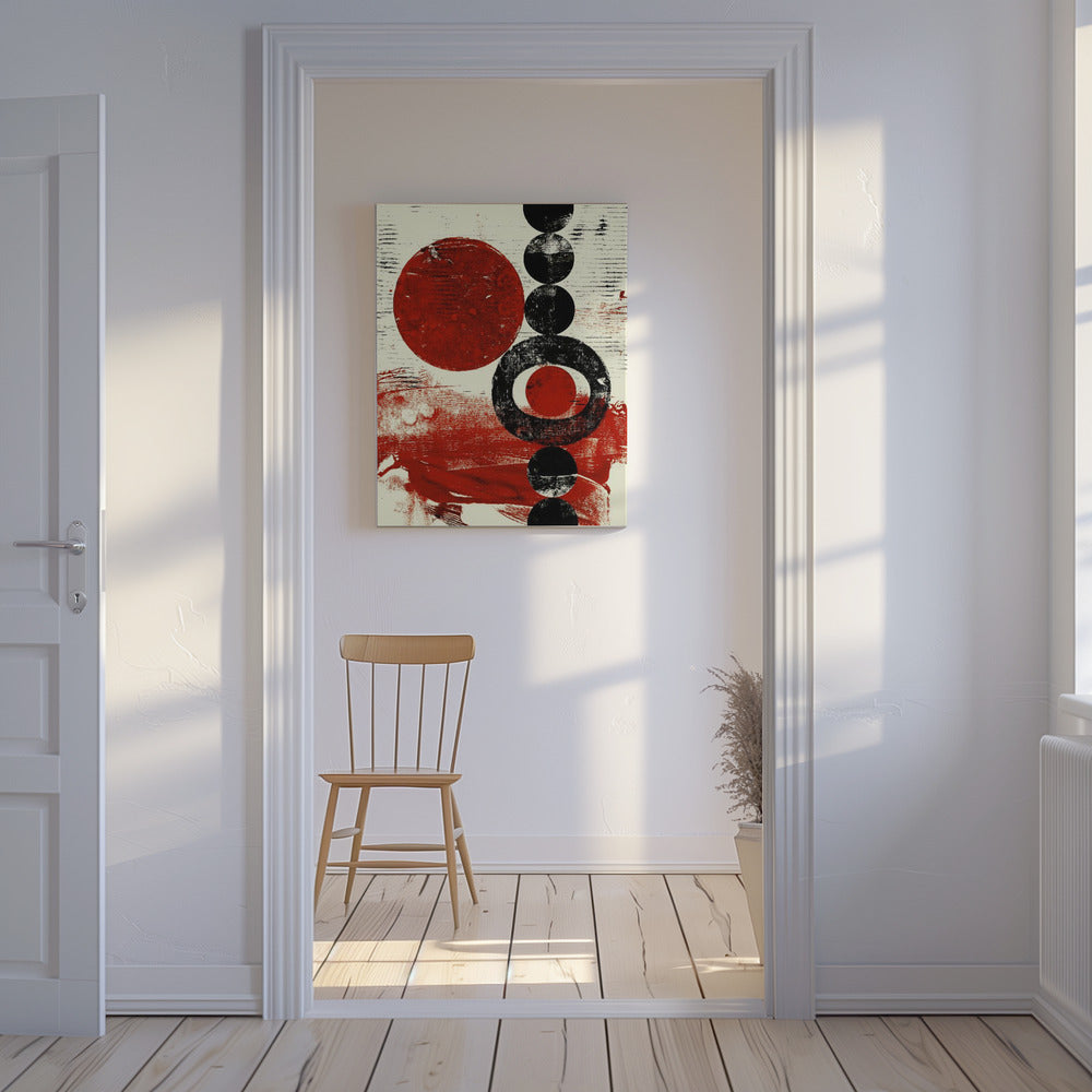 Geometrische vormen met rode en zwarte cirkels | Canvas