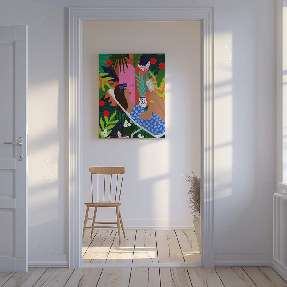 Floral Sunbathing Girl | Canvas