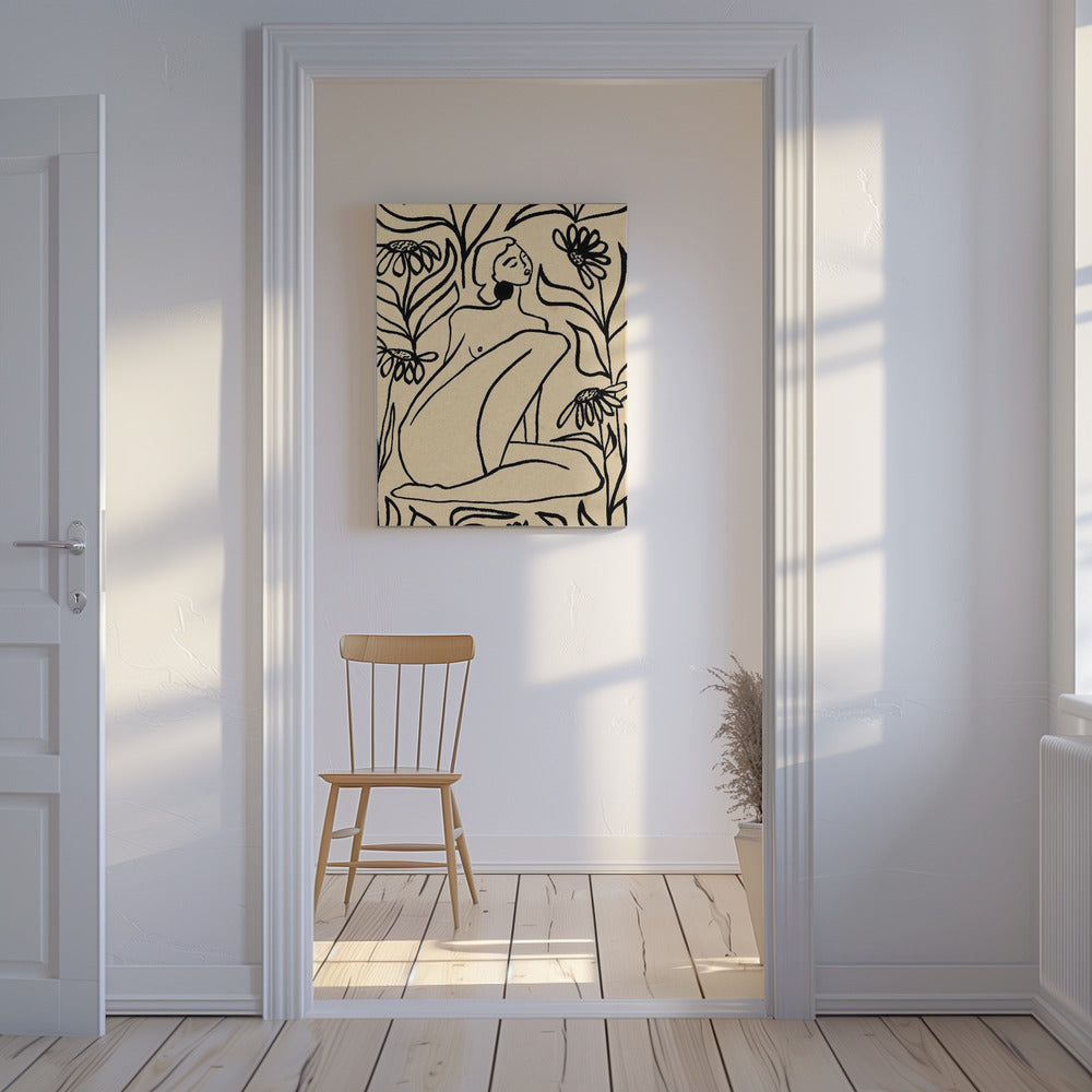 Meisje in zonnebloemveld | Canvas
