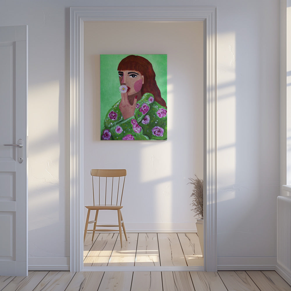 Vrouw die een bloem rookt | Canvas