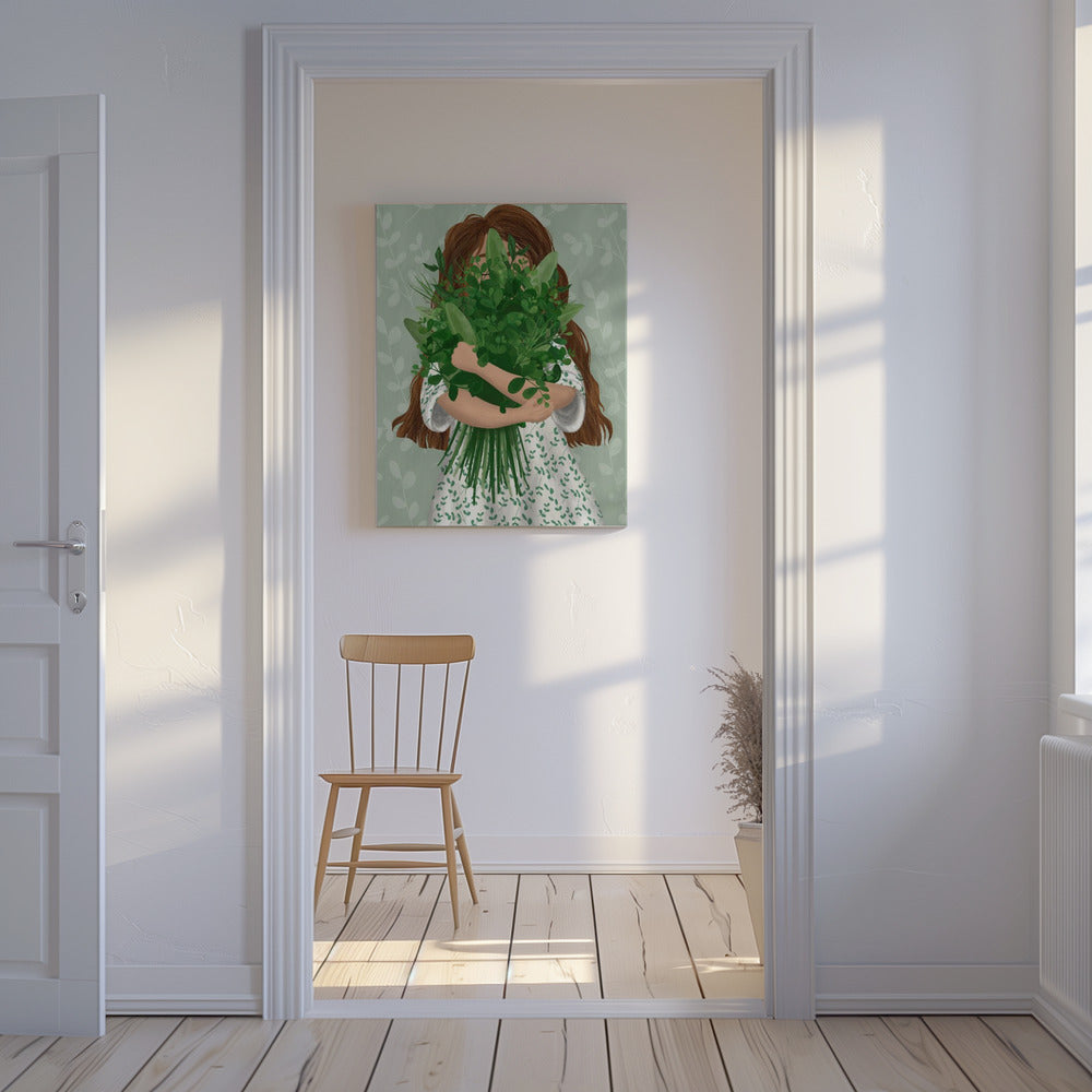 Meisje met boeket | Canvas