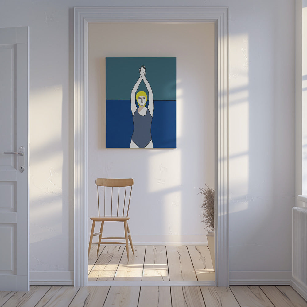 Zwemmer met gele muts | Canvas
