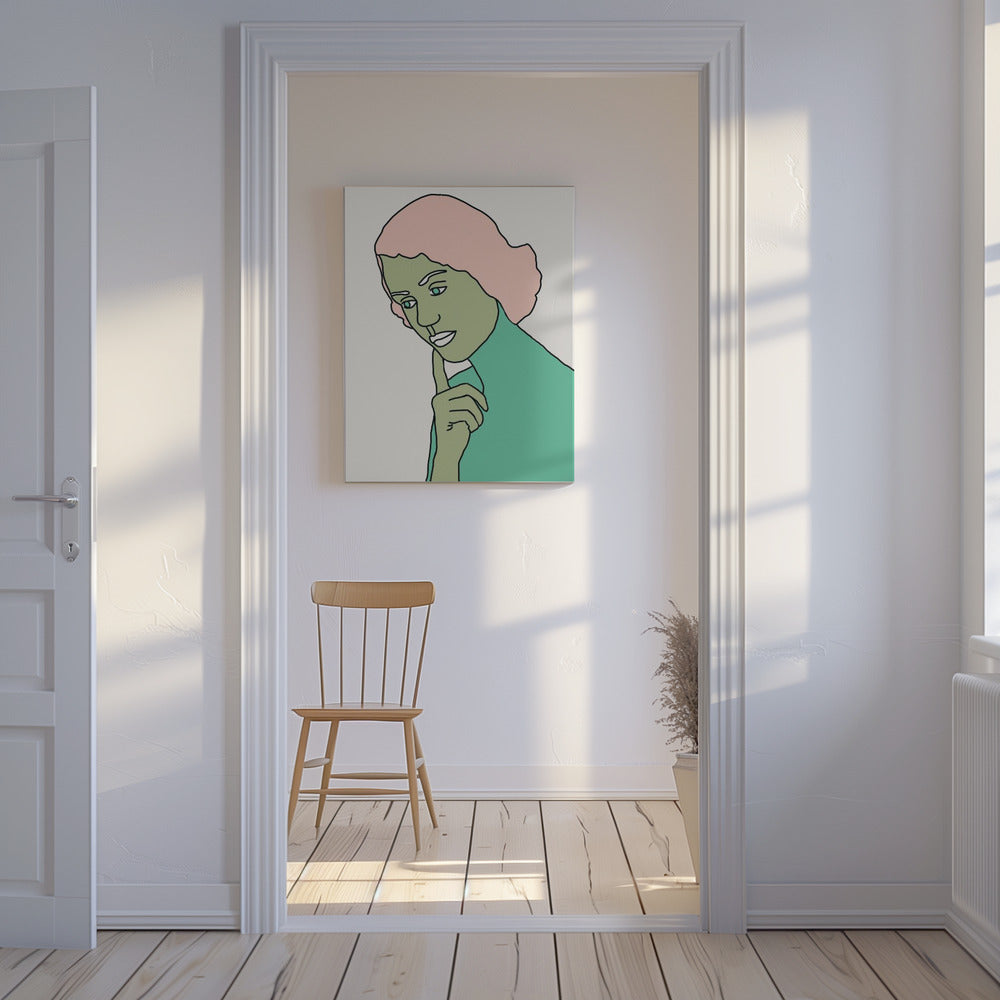Dame Denkend Groen | Canvas