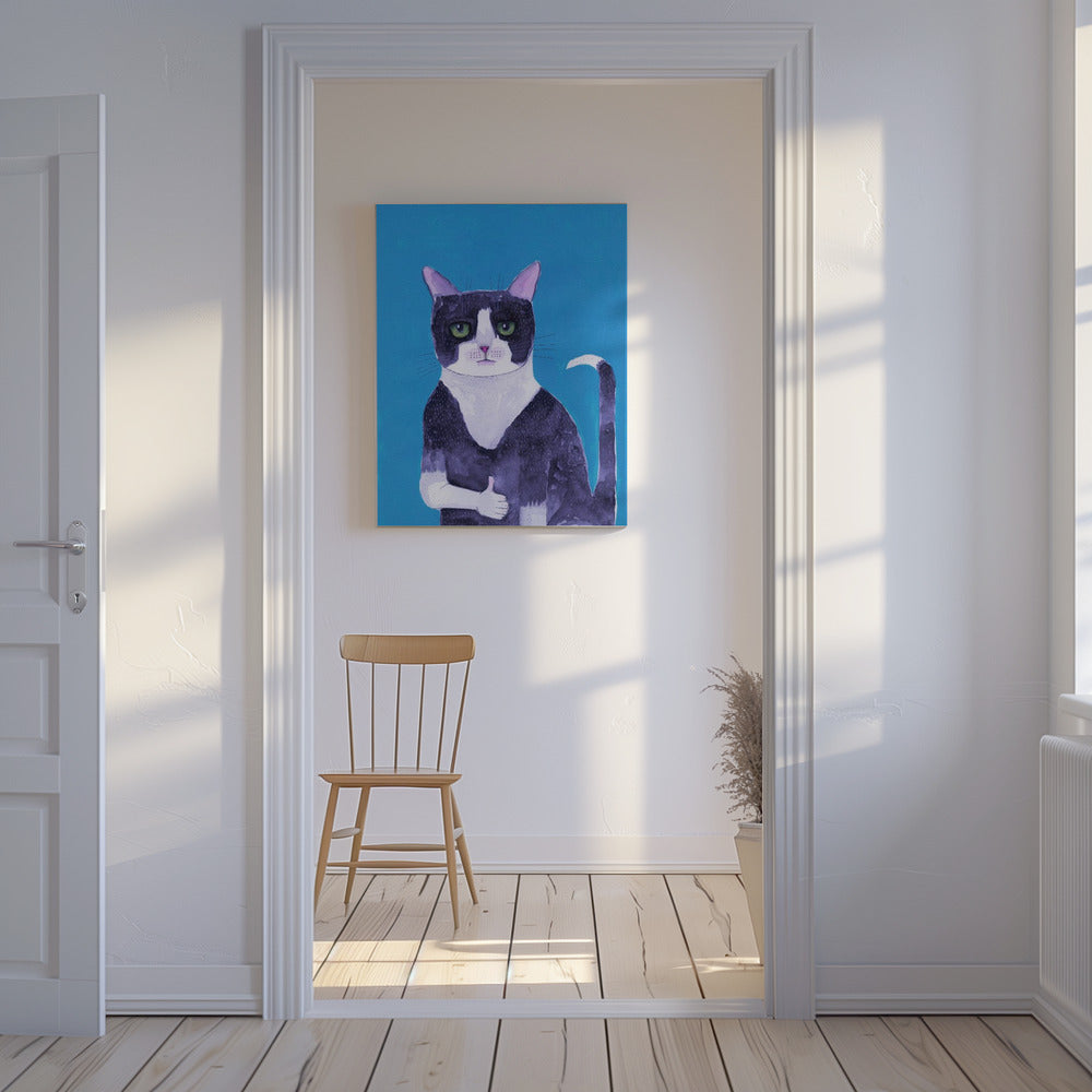 Cat thumbs up blue | Canvas