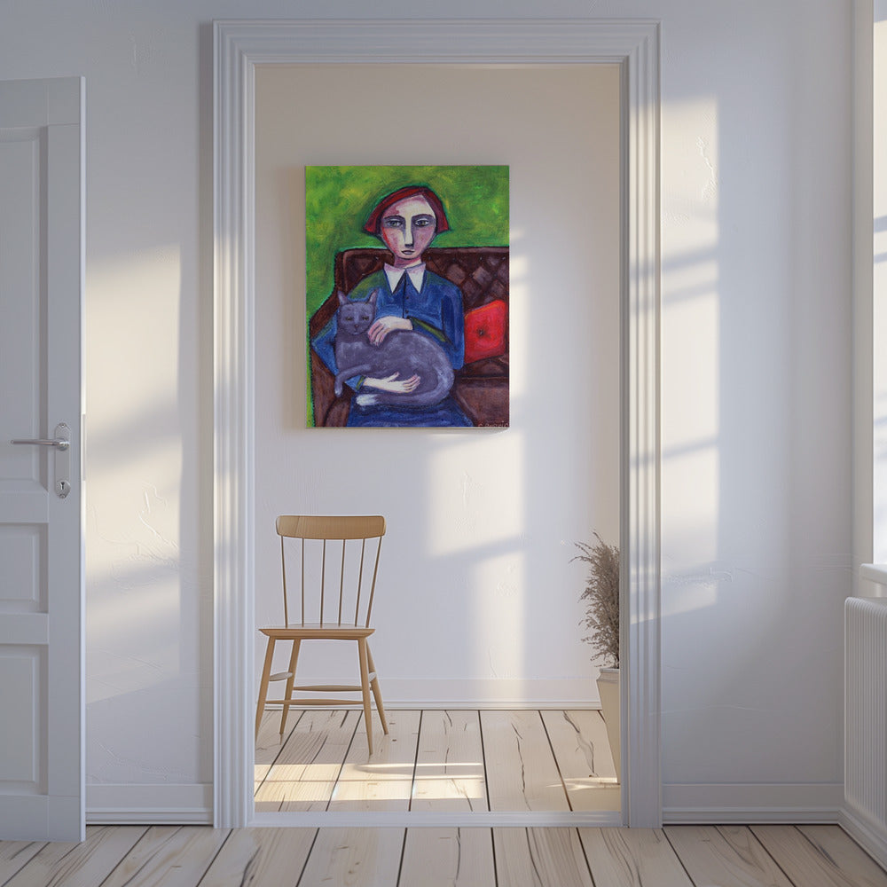 Lady on Couch with cat | Canvas