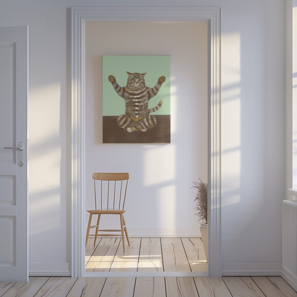 Yoga Kat Lichtgroene Achtergrond | Canvas