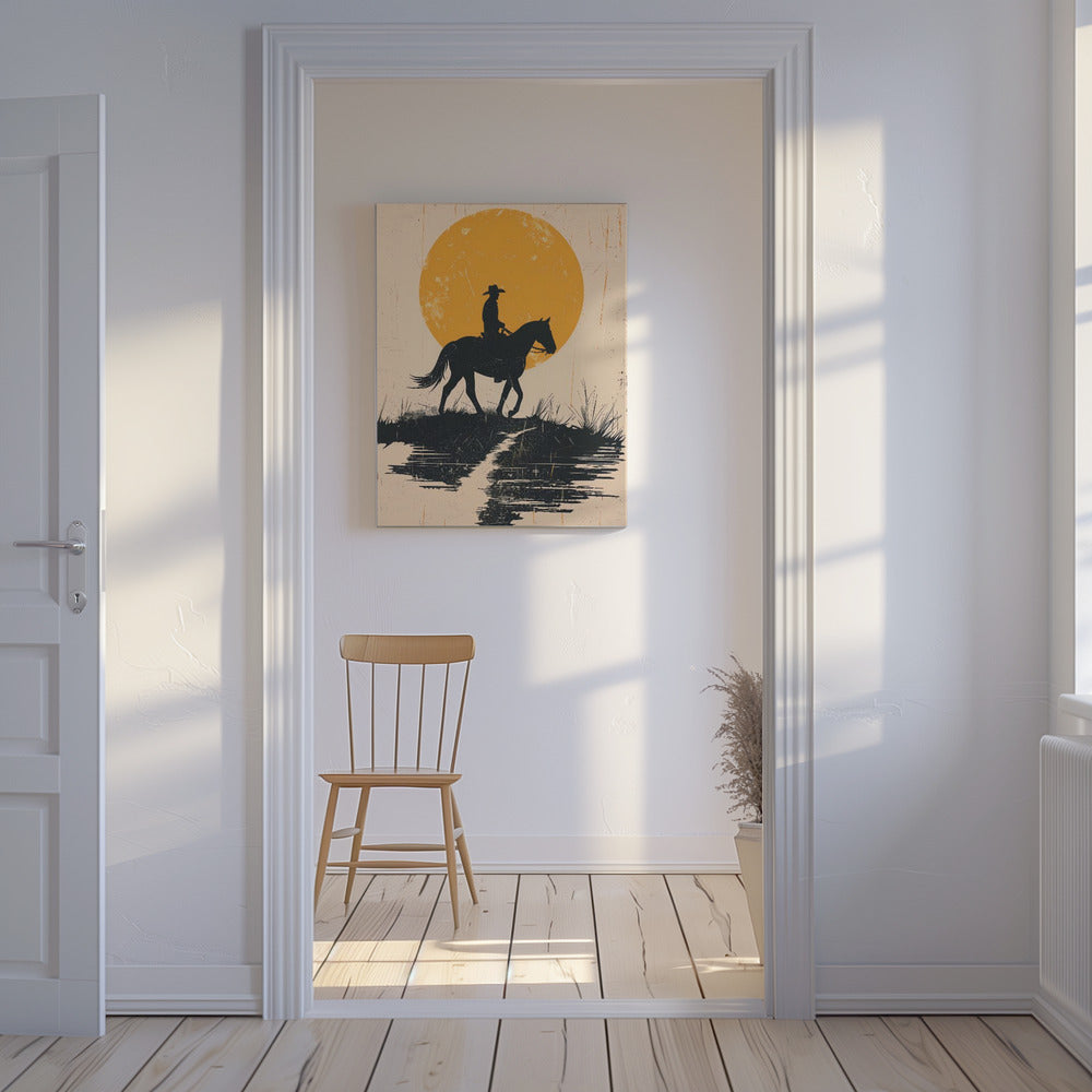 Cowboy in de zonsondergang | Canvas