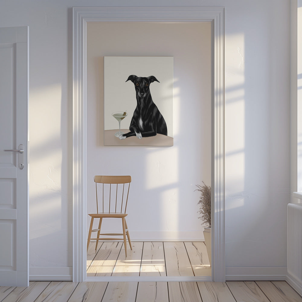 Stijlvolle windhond met martini | Canvas