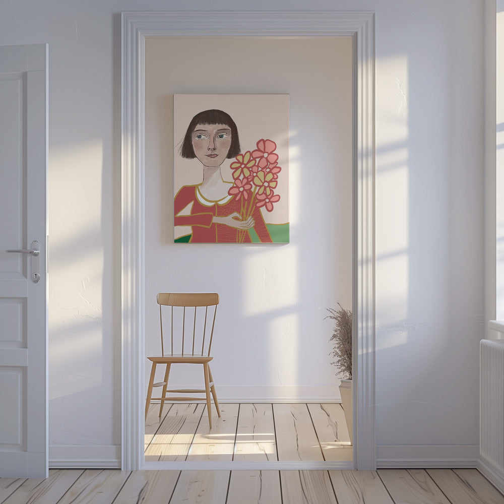 Vrouw met bloemen | Canvas