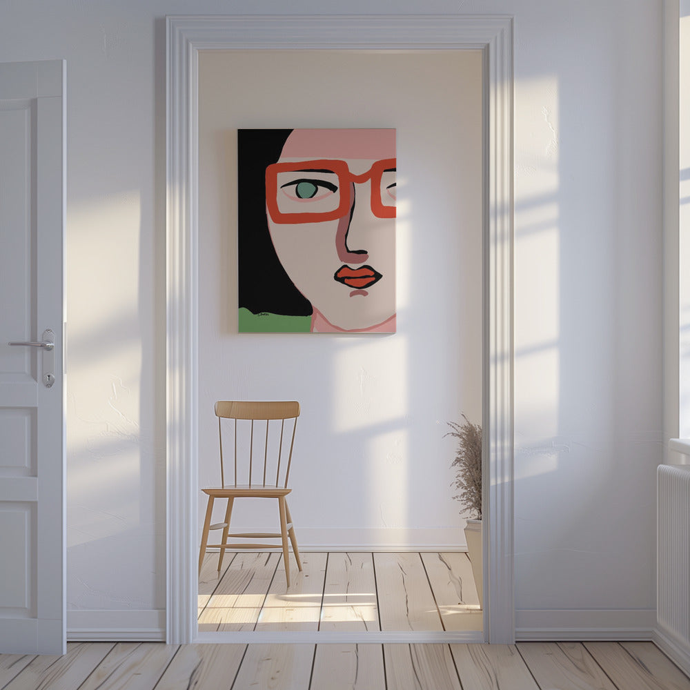 Dame met rode bril | Canvas