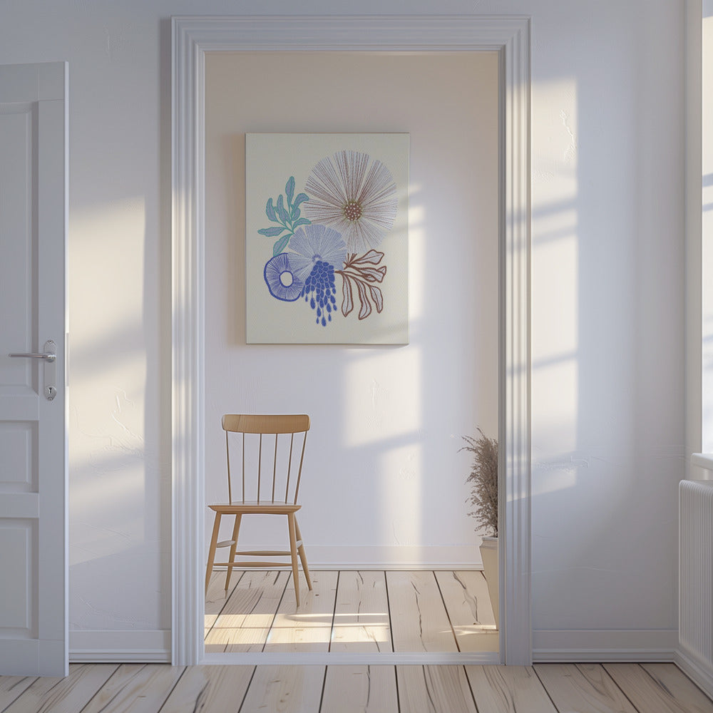 Koraal bloemen | Canvas
