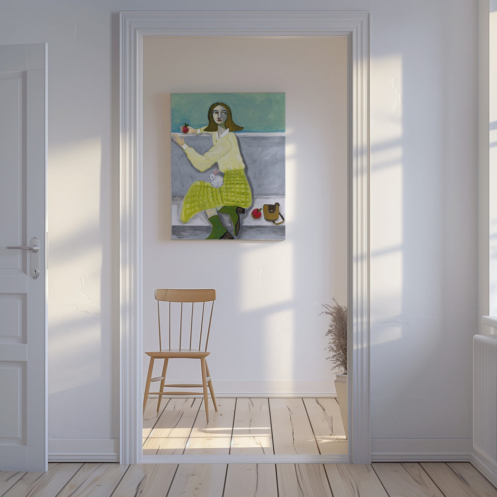 Lady and the Rabbit with apple | Canvas