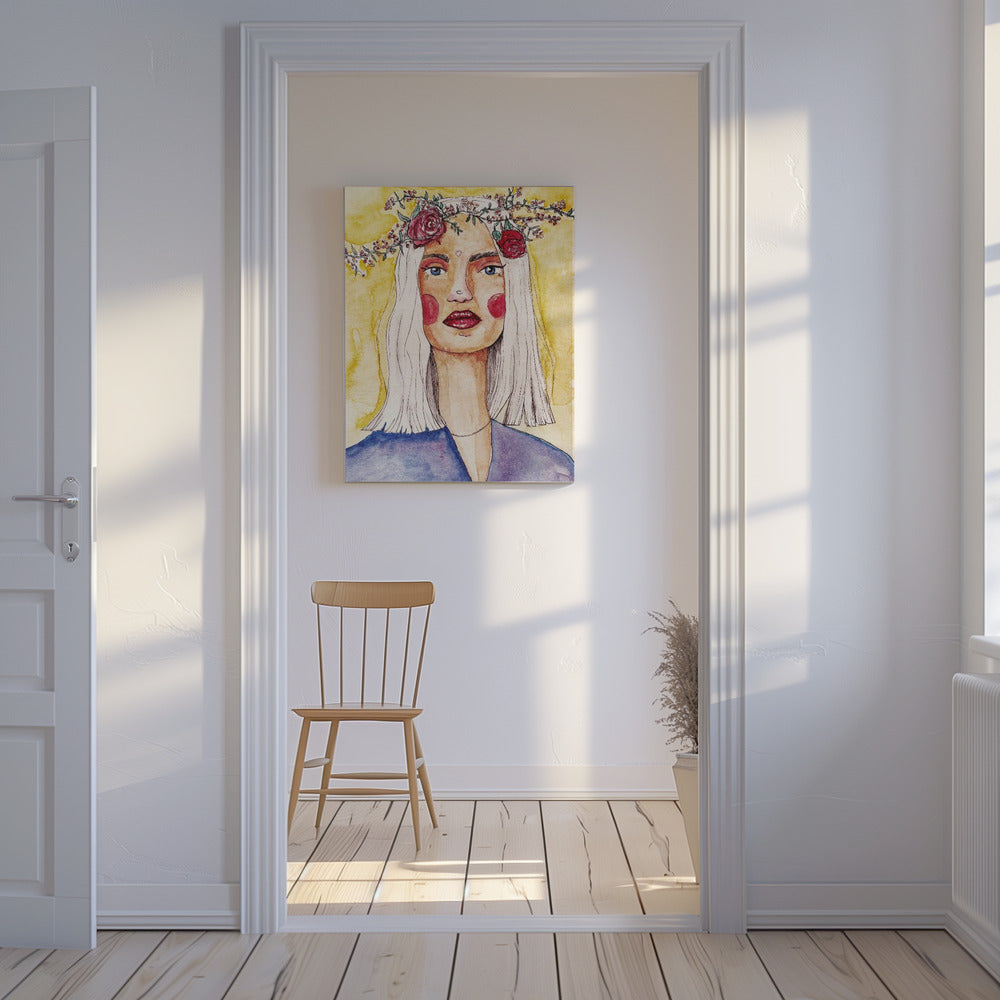 Dame met bloemenkrans | Canvas