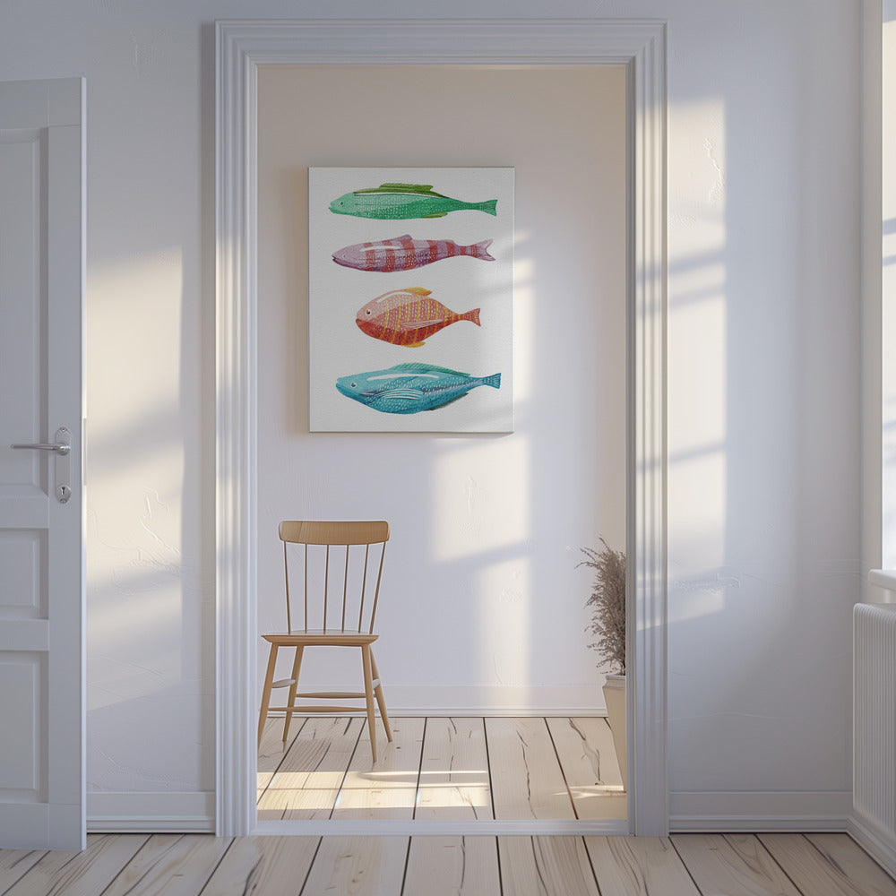 Vier kleurrijke vissen | Canvas