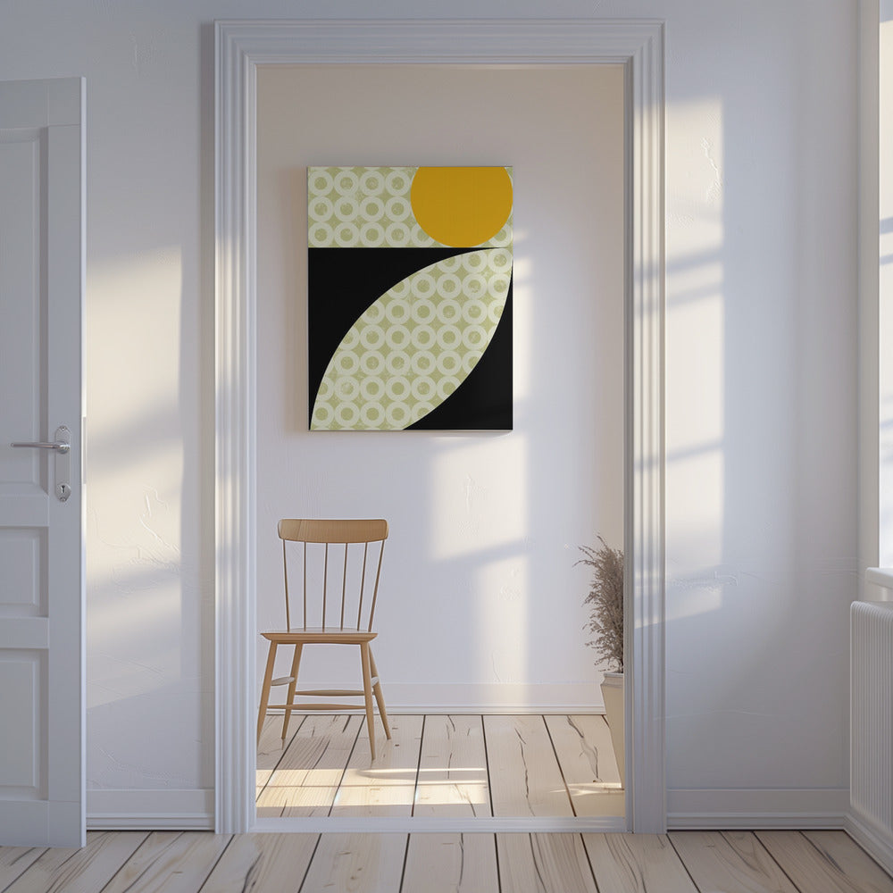 Geometrische vormen met een opvallende gele cirkel | Canvas