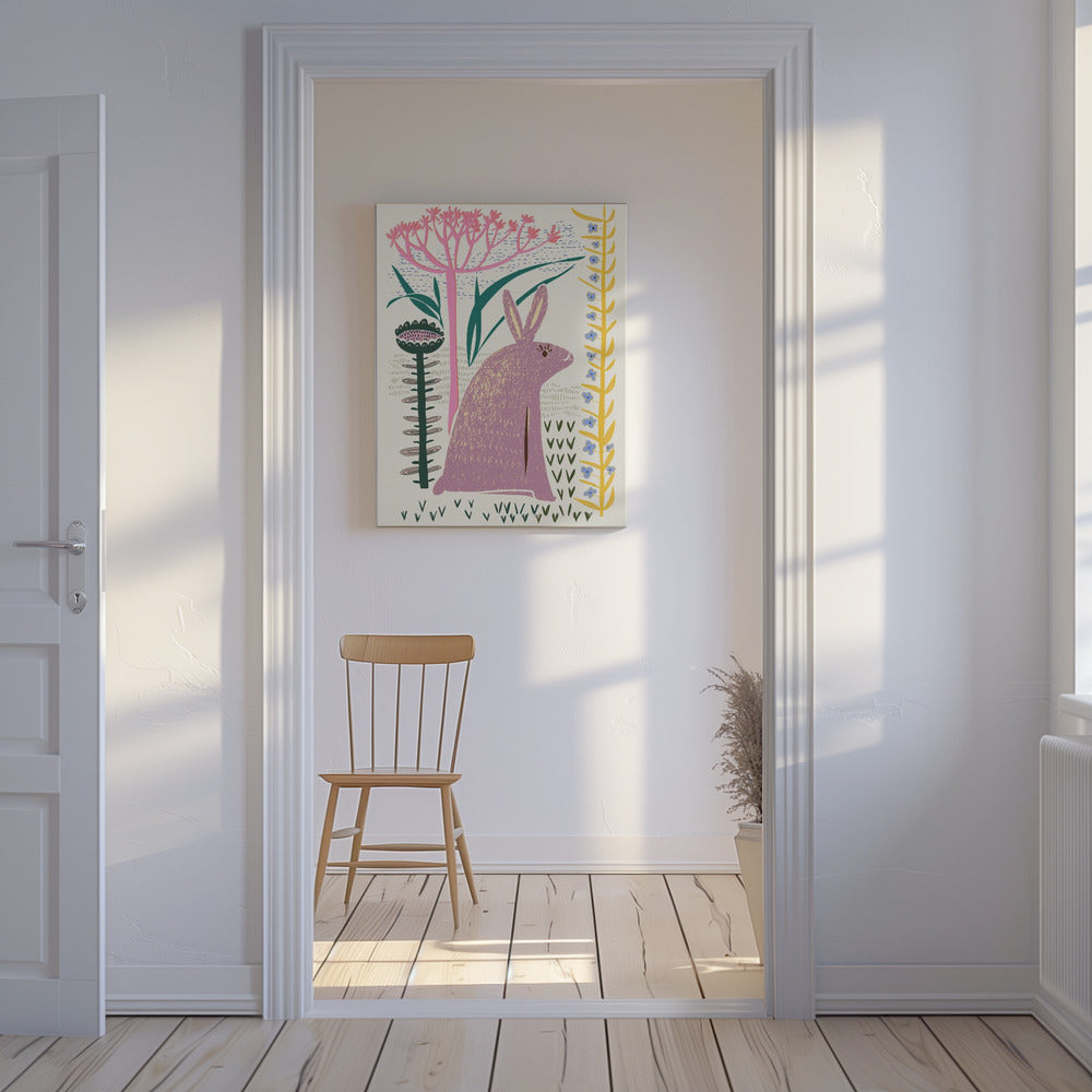 Blokdruk lila konijn | Canvas