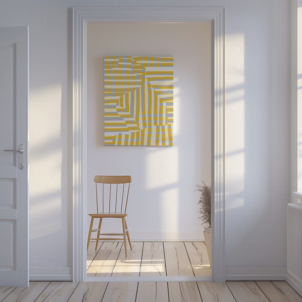 Gele lijn en streep met grijze variatie | Canvas