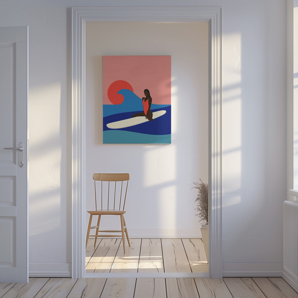 Meisje op een surfplank | Canvas