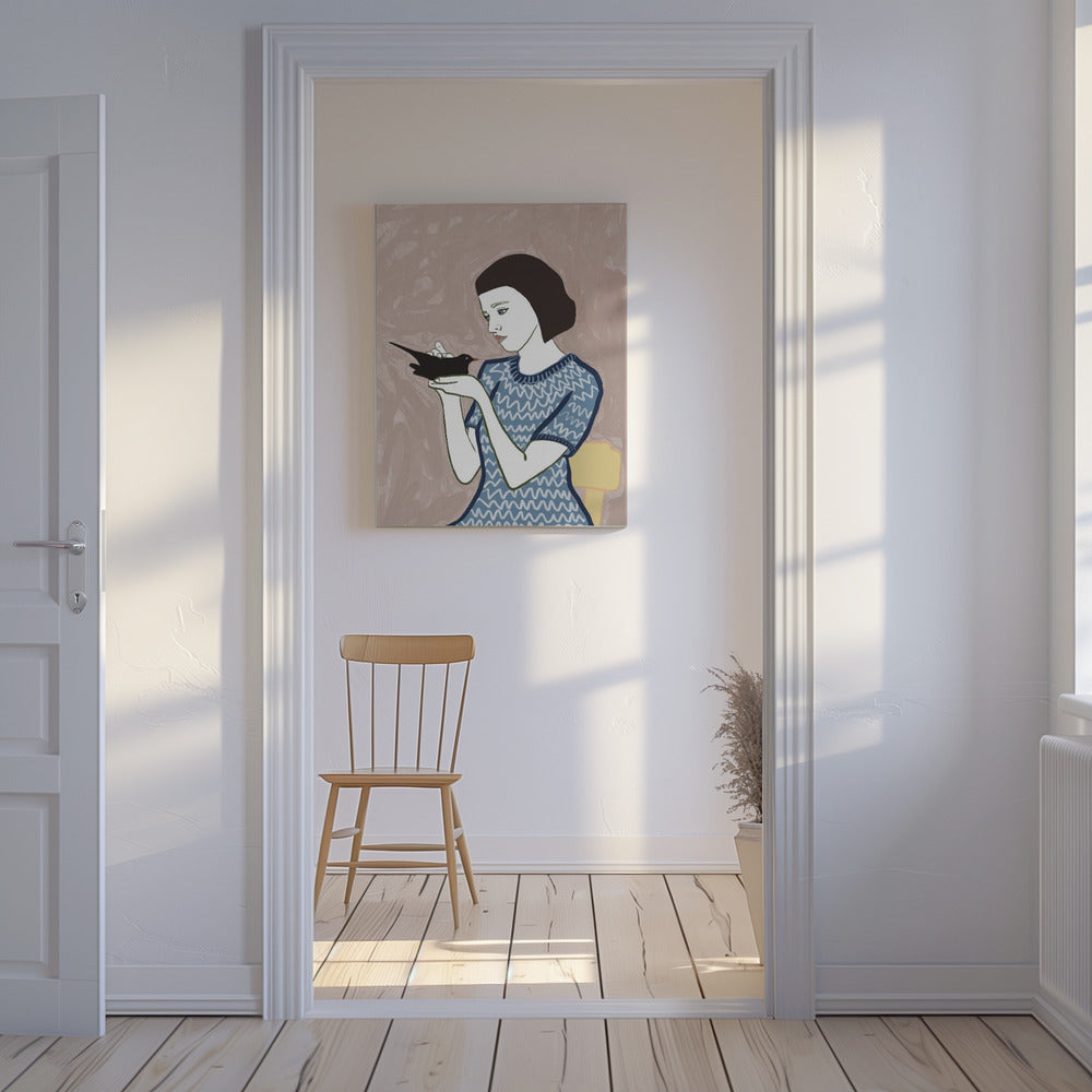 Vogelvrouw zittend | Canvas