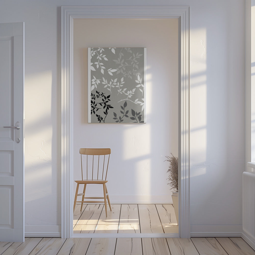 Wit Grijs Zwart Bladeren Op Linnen 1 | Canvas
