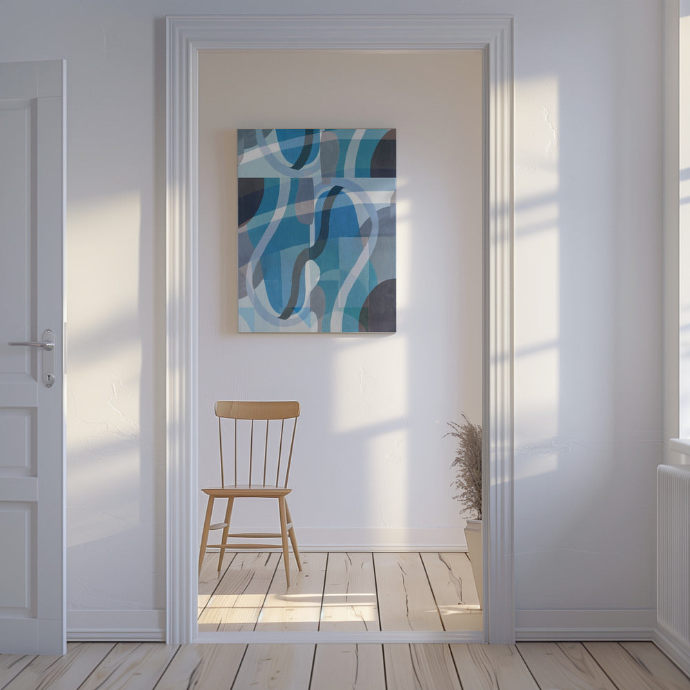 Abstracte blauwe en neutrale wervelende vormen 2 | Canvas