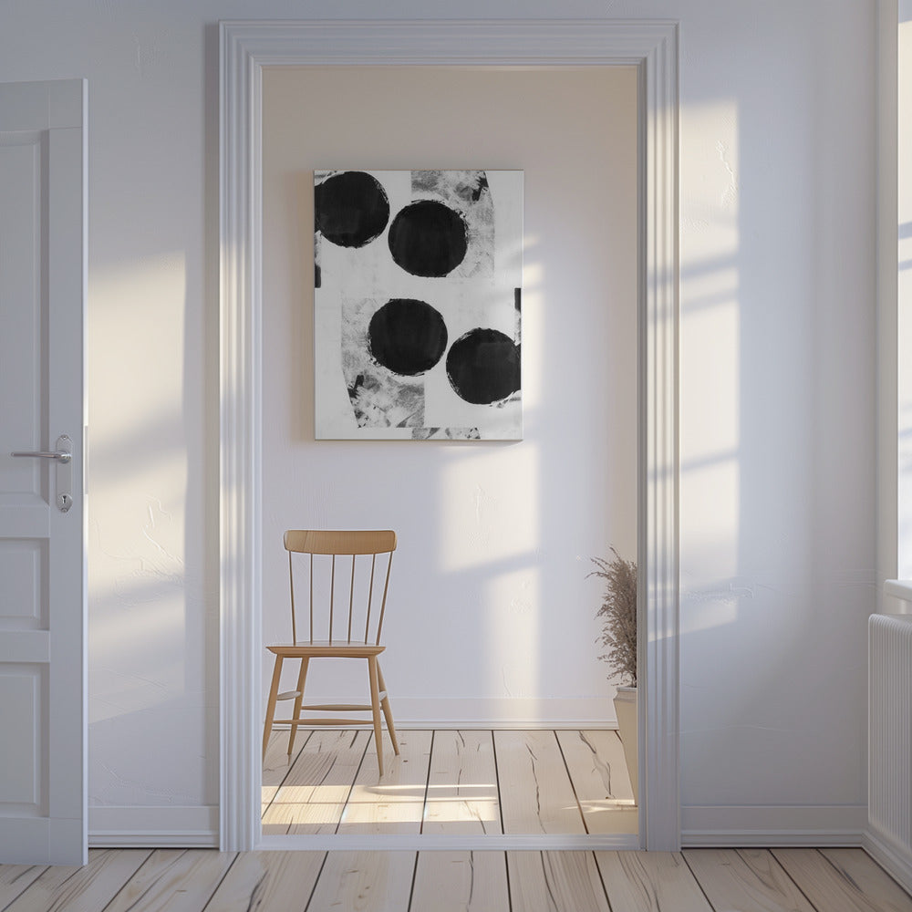 Zwart-witte abstracte stippen 6 | Canvas