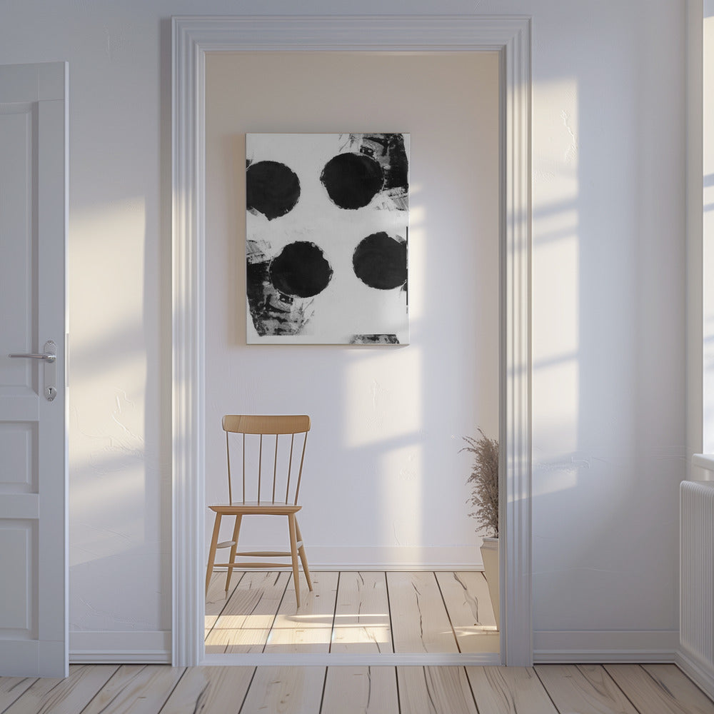 Zwart-witte abstracte stippen 7 | Canvas