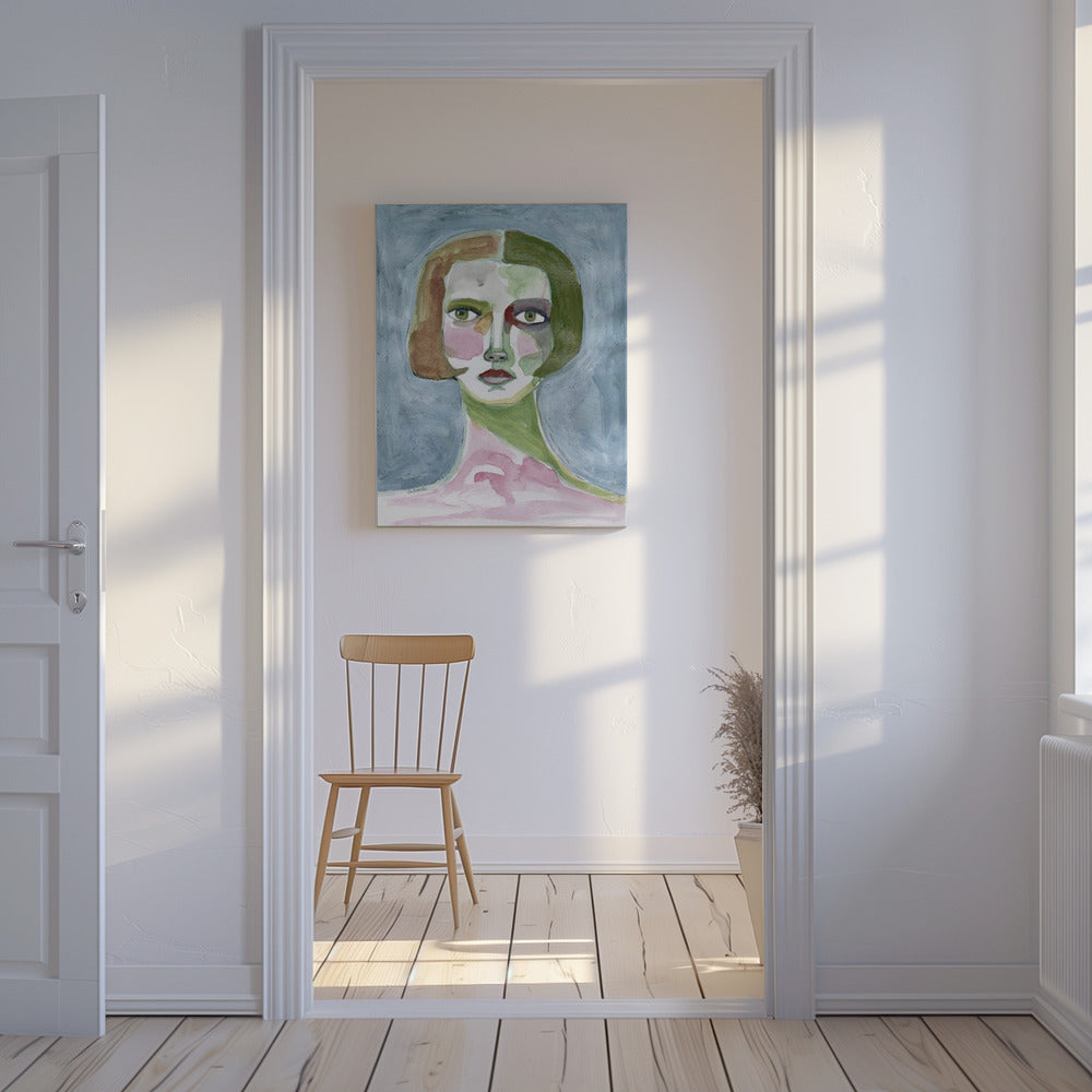 Dame met bobkapsel Grijze achtergrond | Canvas