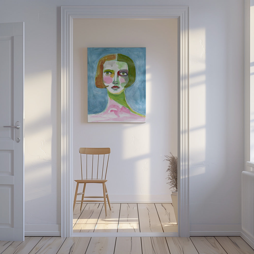 Dame met bobkapsel blauw | Canvas
