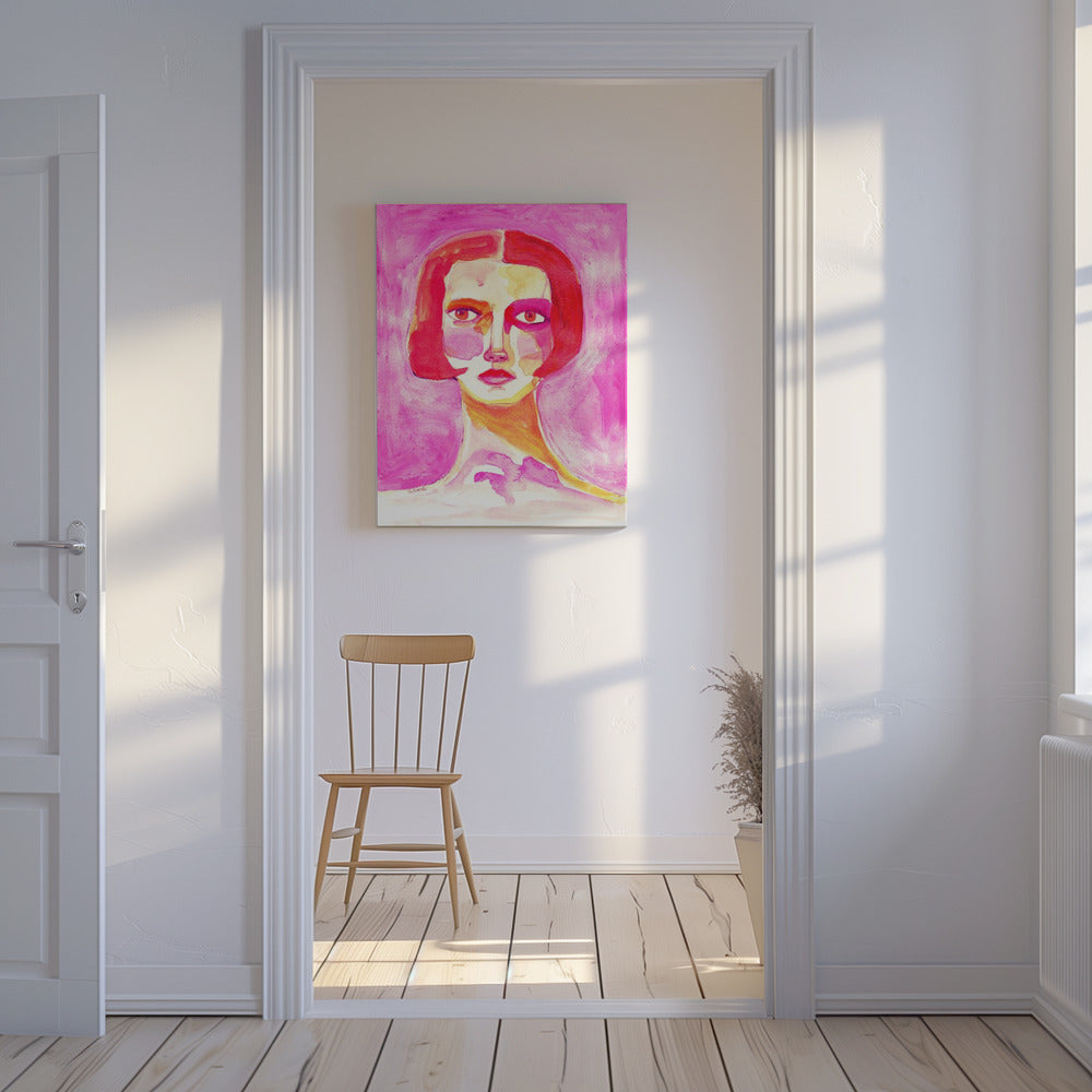 Dame met bobkapsel Felroze | Canvas