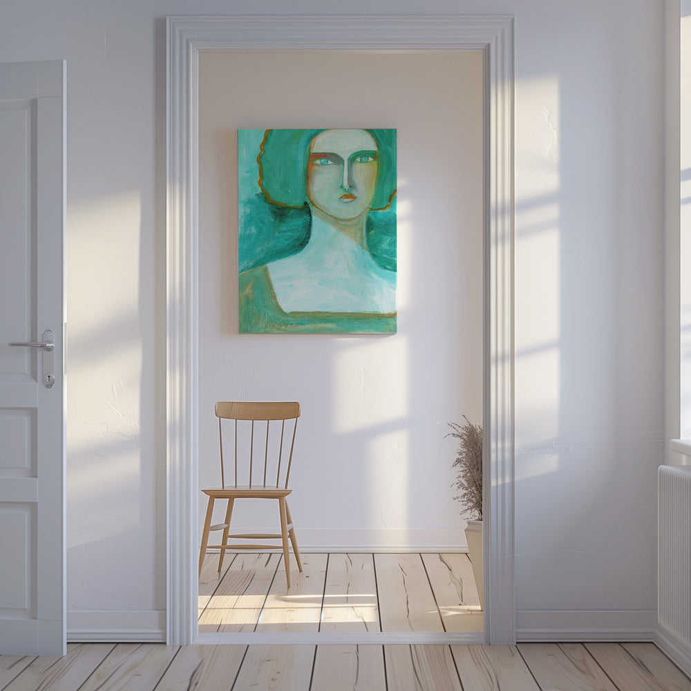 Groen meisje droomt van de zee | Canvas