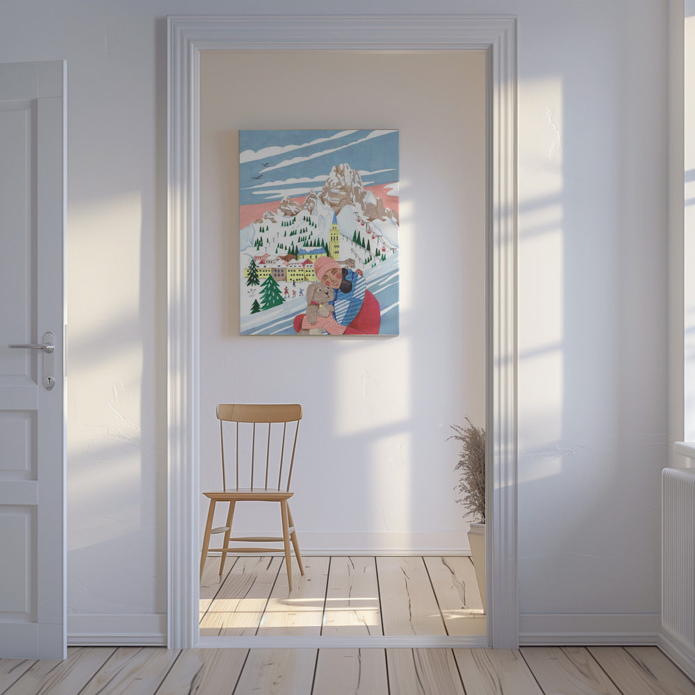 Winter Scene Woman and Dog | Canvas