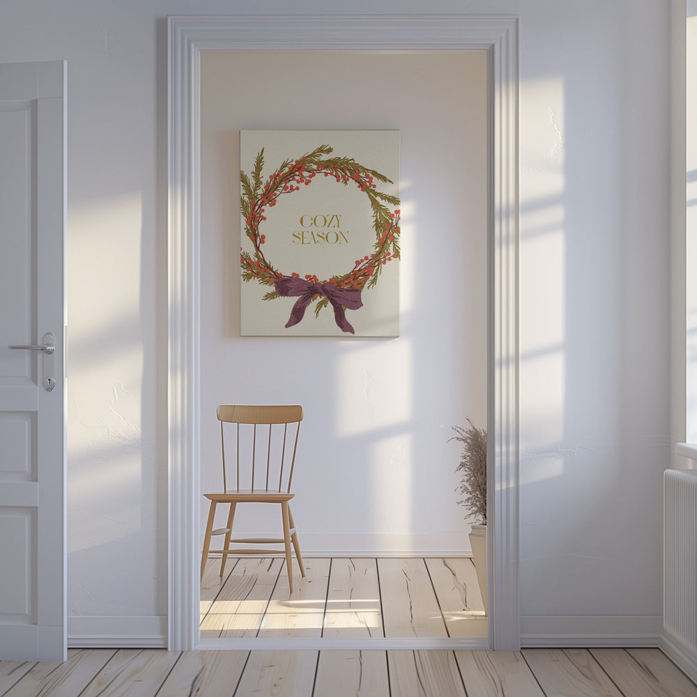 Gezellige Seizoen. Kerstkrans met strik | Canvas