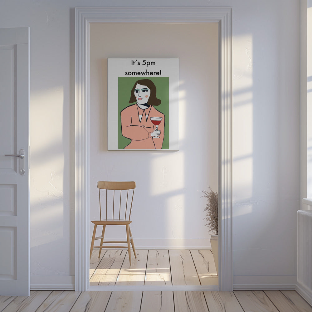 Het is ergens 17.00 uur - Humorvrouw drinkt wijn | Canvas