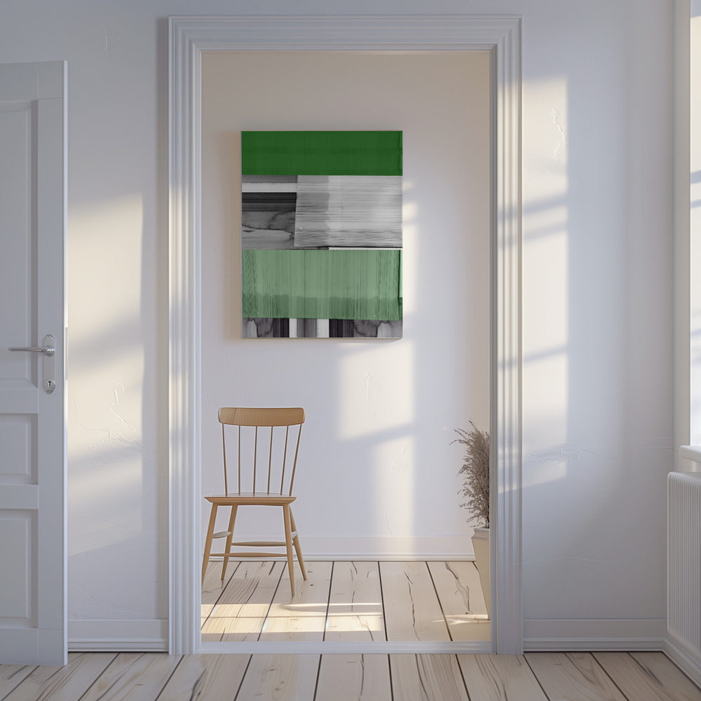 Abstract Zwart Wit Groen Grijs 1 | Canvas
