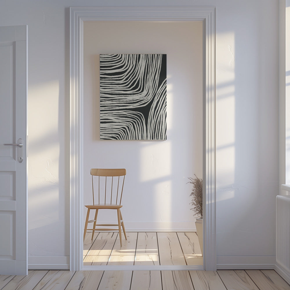 Monochrome organische golvende lijnen | Canvas