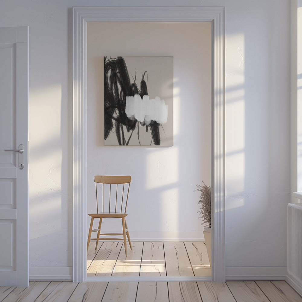 Expressieve zwart-wit penseelstreken | Canvas