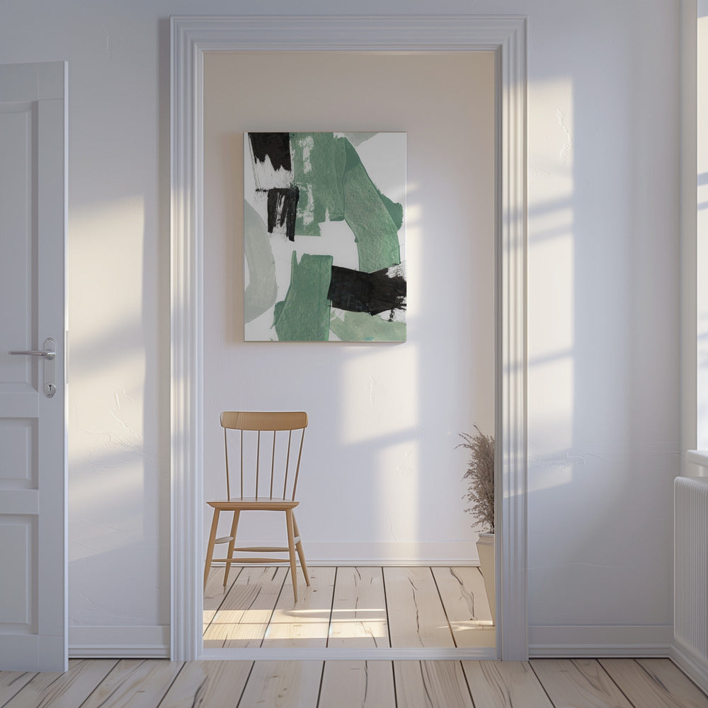 Abstract Green & Black Shapes No1 Print | Canvas